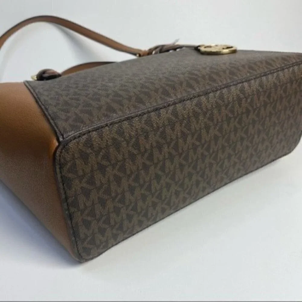 Michael Kors Charlotte Large Logo Top-Zip Tote Carryall Bag in Brown - Picture 8 of 14